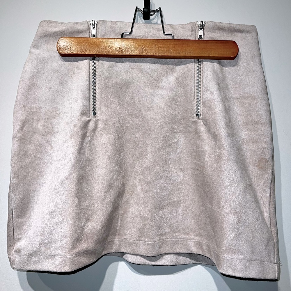 Suede pale pink mini skirt